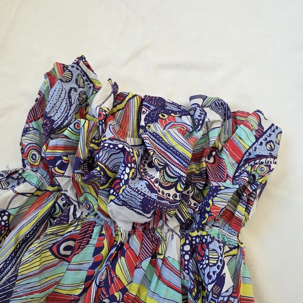 Anthropologie Multi-Color Abstract Print Strapless Peplum Top - Picture 5 of 10